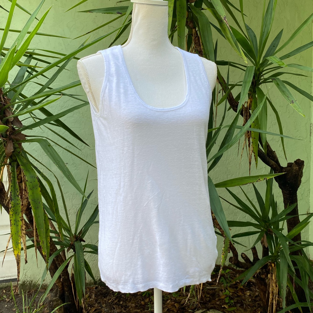 White Linen Tank Top Scoop Neck